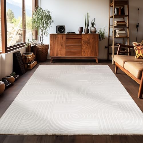 Teppich Wohnzimmer Kurzflor 120 x 170 cm Flauschiger Teppich Natur Moderne Skandinavisches Boho Muster - Teppiche Schlafzimmer Esszimmer Küche Extra Weich 3d Teppich - Wohnzimmerteppich Waschbar von Carpetsale24