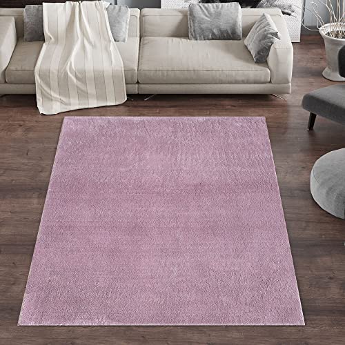 Carpetsale24 Hochflor Teppich Wohnzimmer Moderne Einfarbig Design Lila 140 x 200 cm - Flauschiger Teppich Schlafzimmer Shaggy Pflegeleicht und Extra Weich - Waschbarer Teppich Plüsch Felloptik von Carpetsale24