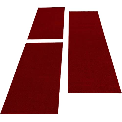 Carpettex Bettumrandung Schlafzimmer 3teilig Kurzflor Teppich Einfarbig Design Rot Bettset:2 mal 80x150 + 1 mal 80x250 - Bettvorleger Schlafzimmer Läufer Set Weicher Bettumrandung Teppich von Carpettex