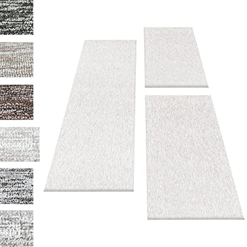 Carpettex Bettumrandung Schlafzimmer 3teilig Kurzflor Teppich Einfarbig Design Creme Bettset:2 mal 60x100 + 1 mal 80x150 - Bettvorleger Schlafzimmer Läufer Set Weicher Bettumrandung Teppich von Carpettex Teppich