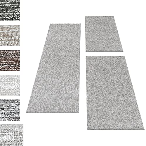 Carpettex Bettumrandung Schlafzimmer 3teilig Kurzflor Teppich Einfarbig Design Hellgrau Bettset:2 mal 60x100 + 1 mal 80x250 - Bettvorleger Schlafzimmer Läufer Set Weicher Bettumrandung Teppich von Carpettex Teppich