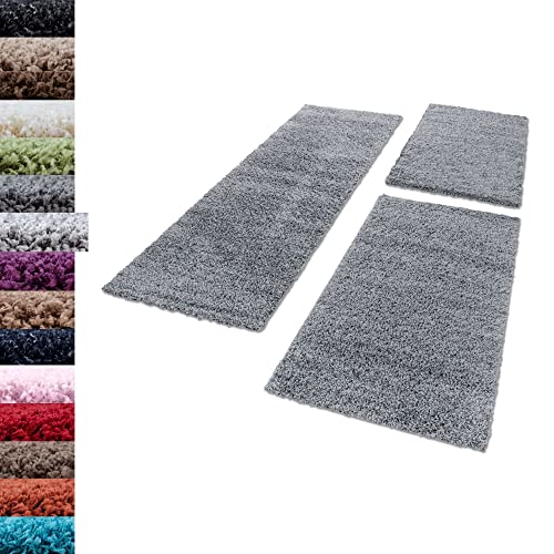 Carpettex Bettumrandung Schlafzimmer 3teilig Shaggy Teppich Hochflor Einfarbig Hellgrau Bettset:2 mal 60x110 + 1 mal 80x150 - Bettvorleger Schlafzimmer Läuferset Weich Flauschig Bettumrandung Teppich von Carpettex Teppich