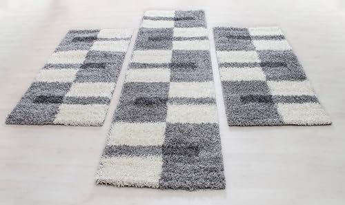 Carpettex Bettumrandung Schlafzimmer 3teilig Shaggy Teppich Hochflor Kariert Design Hellgrau Bettset:2 mal 60x110 + 1 mal 80x150 - Bettvorleger Schlafzimmer Läufer Set Flauschig Bettumrandung Teppich Carpettex Bettumrandung Schlafzimmer 3teilig Shaggy Teppich Hochflor Kariert Design Hellgrau Bettset:2 mal 60x110 + 1 mal 80x150 - Bettvorleger Schlafzimmer Läufer Set Flauschig Bettumrandung Teppich von Carpettex Teppich