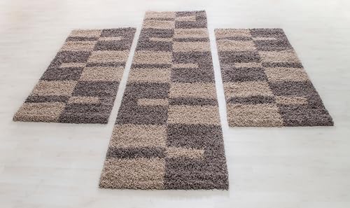 Carpettex Bettumrandung Schlafzimmer 3teilig Shaggy Teppich Hochflor Kariert Design Taupe Bettset:2 mal 60x110 + 1 mal 100x200 - Bettvorleger Schlafzimmer Läufer Set Flauschiger Bettumrandung Teppich Carpettex Bettumrandung Schlafzimmer 3teilig Shaggy Teppich Hochflor Kariert Design Taupe Bettset:2 mal 60x110 + 1 mal 100x200 - Bettvorleger Schlafzimmer Läufer Set Flauschiger Bettumrandung Teppich von Carpettex Teppich