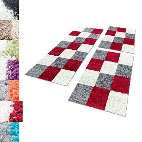 Carpettex Bettumrandung Schlafzimmer 3teilig Shaggy Teppich Hochflor Karo Muster Rot Bettset:2 mal 60x110 + 1 mal 80x250 - Bettvorleger Schlafzimmer Läuferset Flauschig Langflor Bettumrandung Teppich Carpettex Bettumrandung Schlafzimmer 3teilig Shaggy Teppich Hochflor Karo Muster Rot Bettset:2 mal 60x110 + 1 mal 80x250 - Bettvorleger Schlafzimmer Läuferset Flauschig Langflor Bettumrandung Teppich von Carpettex Teppich