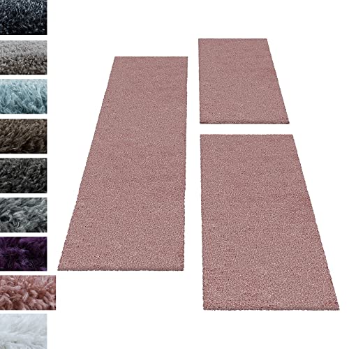 Carpettex Bettumrandung Schlafzimmer 3teilig Shaggy Teppich Hochflor Läuferset Design Rose Bettset:2 mal 80x150 + 1 mal 80x250 - Bettvorleger Schlafzimmer Flauschig Langflor Bettumrandung Teppich Set von Carpettex Teppich