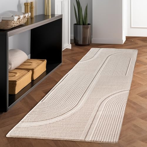 Carpettex Einfarbiger Skandinavischer Boho Teppich Creme 80x150 cm, Weicher Waschbarer Deko Teppich mit 3D-Effekt, Pflegeleichter Läufer Wohnzimmer und Schlafzimmer Carpettex Einfarbiger Skandinavischer Boho Teppich Creme 80x150 cm, Weicher Waschbarer Deko Teppich mit 3D-Effekt, Pflegeleichter Läufer Wohnzimmer und Schlafzimmer von Carpettex Teppich