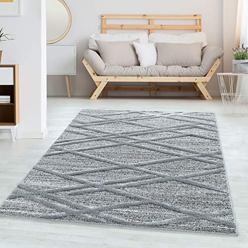 Carpettex Hochflor Teppich Wohnzimmer 3D Optik Hoch-Tief Effekt Boho-Design Flur Teppich Grau 80 x 250 cm - Flauschiger Teppich Schlafzimmer Skandinavische Stil Weicher Teppich Läufer Küchenläufer von Carpettex Teppich