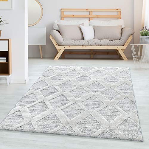 Carpettex Hochflor Teppich Wohnzimmer 3D Optik Hoch-Tief Effekt Boho-Design Teppich Grau 160 x 230 cm - Flauschiger Teppich Schlafzimmer Skandinavische Stil Weicher Teppich Esszimmer Küchenteppich von Carpettex Teppich