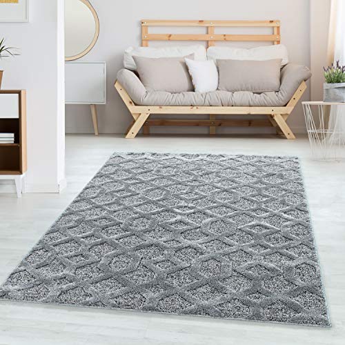 Carpettex Hochflor Teppich Wohnzimmer 3D Optik Hoch-Tief Effekt Geometrisch Design Flur Teppich Läufer Grau 80 x 150 cm - Flauschiger Teppich Schlafzimmer Skandinavische Stil Extra Weich Küchenläufer von Carpettex Teppich