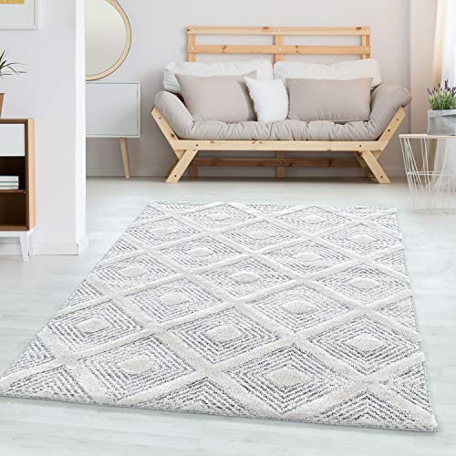 Carpettex Hochflor Teppich - 3D Optik Hoch-Tief Effekt Geometrisch Design Rund Grau 120 cm - Flauschiger Wohnzimmer Schlafzimmer Skandinavischer Stil Weicher Küchenteppich von Carpettex Teppich
