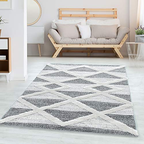 Carpettex Hochflor Teppich Wohnzimmer 3D Optik Hoch-Tief Effekt Geometrisch Design Teppich Grau 120 x 170 cm - Flauschiger Teppich Schlafzimmer Skandinavische Stil Soft Teppich Esszimmer Küchenteppich von Carpettex Teppich