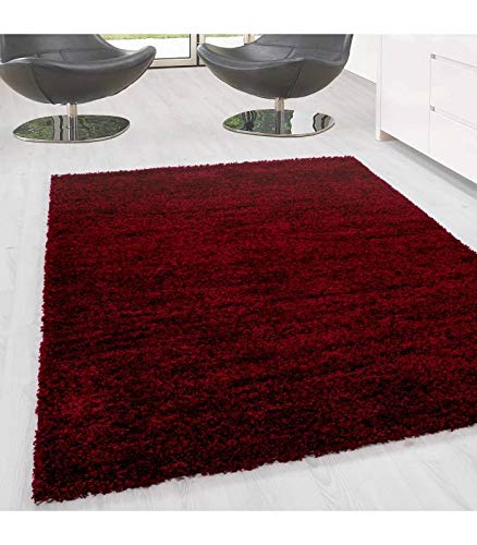 Carpettex Hochflor Teppich Wohnzimmer Einfarbig Design Prime Shaggy Teppich Rot 120 cm Rund - Langflor Teppich Schlafzimmer Flokati Teppich Flauschig Super Soft Küchenteppich Wohnzimmerteppich von Carpettex Teppich