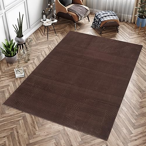 Carpettex Hochflor Teppich Wohnzimmer Einfarbig Kunstfell Felloptik Teppich Braun 140 x 200 cm - Waschbarer Teppich Schlafzimmer Flauschiger Teppich Plüsch Weich - Teppich Langflor Küchenteppich von Carpettex Teppich