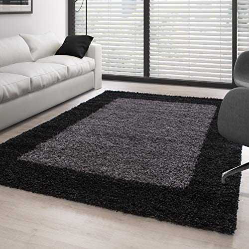 Carpettex Hochflor Teppich Wohnzimmer Shaggy Flokati Teppich Modern Bordüre Design 300 x 400 cm Anthrazit - Teppich Schlafzimmer Weich Flauschig Waschbar Teppich Küche Esszimmer - Langflor Teppiche von Carpettex Teppich