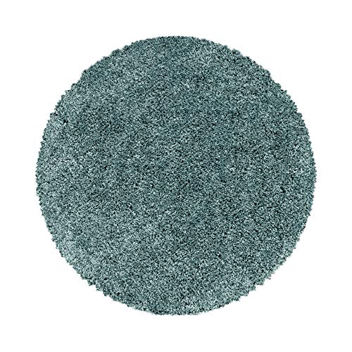 Carpettex Hochflor Teppich 120 cm Rund Aqua Blau - Flauschiger Extra Weich und Pflegeleicht - Shaggy Modern Einfarbig Design für Wohnzimmer, Schlafzimmer, Esszimmer und Küche von Carpettex Teppich