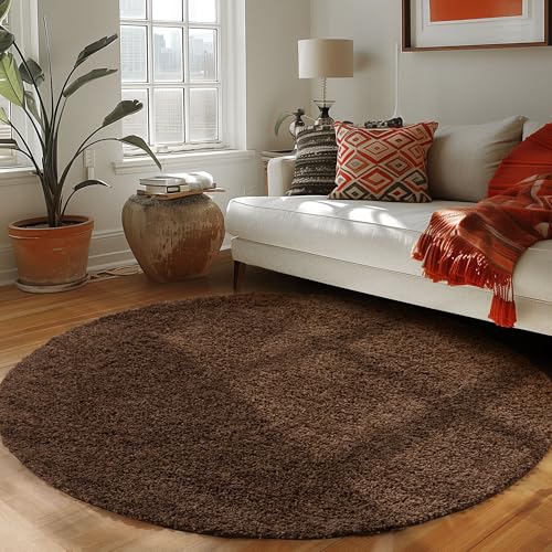 Carpettex Hochflor Teppich Wohnzimmer Shaggy Flokati Teppich Modern Einfarbig 120 cm Rund Flur Teppich Läufer Braun - Teppich Bettvorleger Schlafzimmer Weich Flauschig Waschbar Küchenläufer von Carpettex Teppich