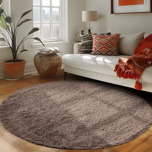 Carpettex Hochflor Teppich Wohnzimmer Shaggy Flokati Teppich Modern Einfarbig 120 cm Rund Flur Teppich Läufer Taupe - Teppich Bettvorleger Schlafzimmer Weich Flauschig Waschbar Küchenläufer von Carpettex Teppich