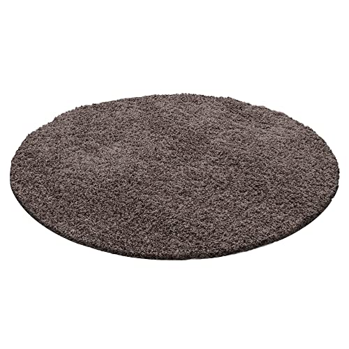 Carpettex Hochflor Teppich Wohnzimmer Shaggy Flokati Teppich Modern Einfarbig 120 cm Rund Taupe - Teppich Schlafzimmer Weich Flauschig Waschbar Teppich Küche Esszimmer - Langflor Teppiche von Carpettex Teppich