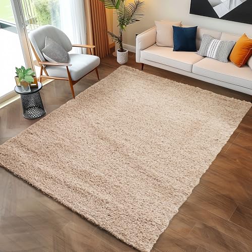 Carpettex Hochflor Teppich Wohnzimmer Shaggy Flokati Teppich Modern Einfarbig 120 x 170 cm Flur Teppich Läufer Beige - Teppich Bettvorleger Schlafzimmer Weich Flauschig Waschbar Küchenläufer von Carpettex Teppich