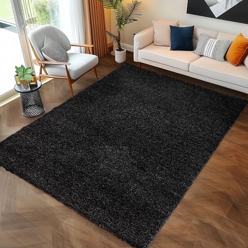 Carpettex Hochflor Teppich 120x170 cm Anthrazit - Flauschiger Extra Weich und Pflegeleicht - Shaggy Modern Einfarbig Design für Wohnzimmer, Schlafzimmer, Esszimmer und Küche von Carpettex Teppich