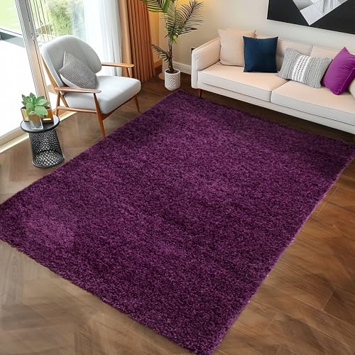 Carpettex Hochflor Teppich Wohnzimmer Shaggy Flokati Teppich Modern Einfarbig 120 x 170 cm Flur Teppich Läufer Violett-1 - Teppich Bettvorleger Schlafzimmer Weich Flauschig Waschbar Küchenläufer von Carpettex Teppich