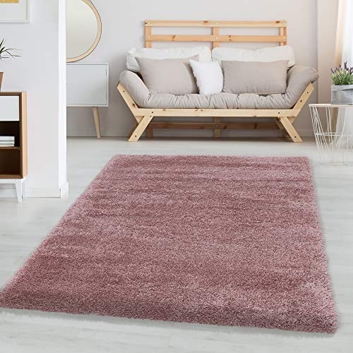 Carpettex Hochflor Teppich Wohnzimmer Shaggy Flokati Teppich Modern Einfarbig 120 x 170 cm Rosa - Teppich Schlafzimmer Weich Flauschig Waschbar Teppich Küche Esszimmer - Langflor Teppiche von Carpettex Teppich