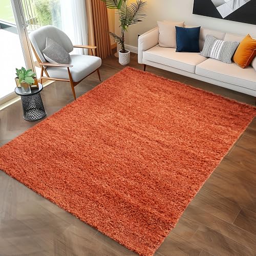 Carpettex Hochflor Teppich Wohnzimmer Shaggy Flokati Teppich Modern Einfarbig 120 x 170 cm Flur Teppich Läufer Terrakotta - Teppich Bettvorleger Schlafzimmer Weich Flauschig Waschbar Küchenläufer von Carpettex Teppich