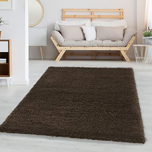 Carpettex Hochflor Teppich Wohnzimmer Shaggy Flokati Teppich Modern Einfarbig 140 x 200 cm Braun - Teppich Schlafzimmer Weich Flauschig Waschbar Teppich Küche Esszimmer - Langflor Teppiche von Carpettex Teppich