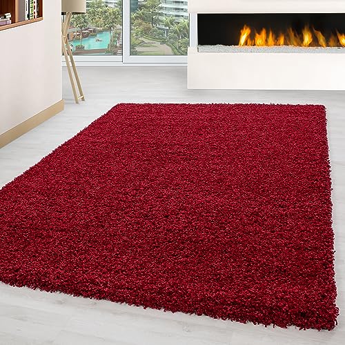 Carpettex Hochflor Teppich Wohnzimmer Shaggy Flokati Teppich Modern Einfarbig 140 x 200 cm Flur Teppich Läufer Rot - Teppich Bettvorleger Schlafzimmer Weich Flauschig Waschbar Küchenläufer von Carpettex Teppich