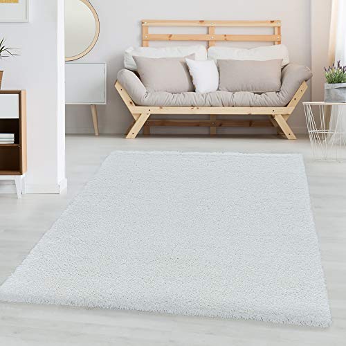 Carpettex Hochflor Teppich Wohnzimmer Shaggy Flokati Teppich Modern Einfarbig 140 x 200 cm Weiß - Teppich Schlafzimmer Weich Flauschig Waschbar Teppich Küche Esszimmer - Langflor Teppiche von Carpettex Teppich