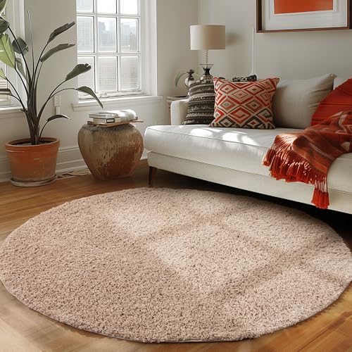 Carpettex Hochflor Teppich Wohnzimmer Shaggy Flokati Teppich Modern Einfarbig 160 cm Rund Flur Teppich Läufer Beige - Teppich Bettvorleger Schlafzimmer Weich Flauschig Waschbar Küchenläufer von Carpettex Teppich