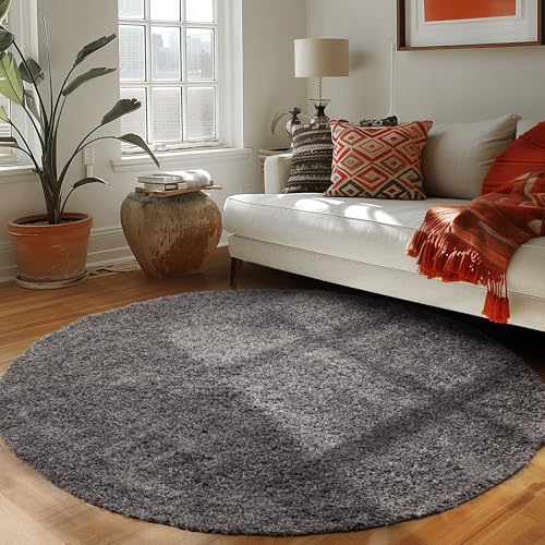 Carpettex Hochflor Teppich Wohnzimmer Shaggy Flokati Teppich Modern Einfarbig 160 cm Rund Flur Teppich Läufer Grau - Teppich Bettvorleger Schlafzimmer Weich Flauschig Waschbar Küchenläufer von Carpettex Teppich