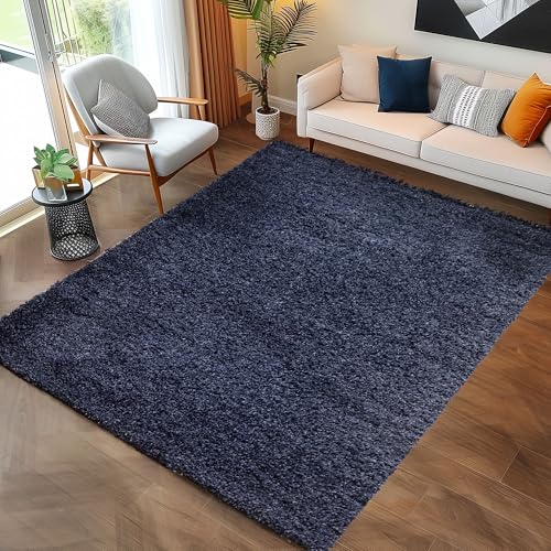 Carpettex Hochflor Teppich 160 x 230 cm Marineblau - Flauschiger Extra Weich und Pflegeleicht - Shaggy Modern Einfarbig Design - für Wohnzimmer, Schlafzimmer, Esszimmer und Küche von Carpettex Teppich