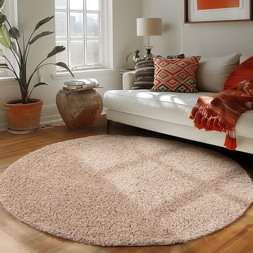 Carpettex Hochflor Teppich Wohnzimmer 200 cm Rund Beige - Flauschiger Teppich Extra Weich und Pflegeleicht - Shaggy Teppich Modern Einfarbig Design - Teppich für Schlafzimmer, Esszimmer und Küche von Carpettex Teppich