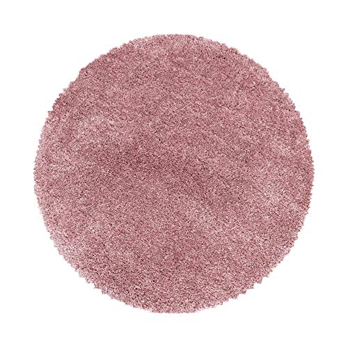 Carpettex Hochflor Teppich - Wohnzimmer Shaggy Flokati Modern Einfarbig 200 cm Rund Rosa - Schlafzimmer Weich Flauschig Waschbar - Küche Esszimmer Langflor von Carpettex Teppich