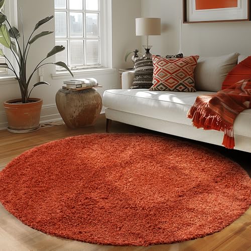 Carpettex Hochflor Teppich Wohnzimmer Shaggy Flokati Teppich Modern Einfarbig 200 cm Rund Flur Teppich Läufer Terrakotta - Teppich Bettvorleger Schlafzimmer Weich Flauschig Waschbar Küchenläufer von Carpettex Teppich