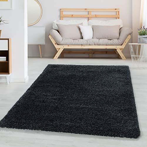 Carpettex Hochflor Teppich Wohnzimmer Shaggy Flokati Modern Einfarbig 200 x 290 cm Anthrazit - Schlafzimmer Weich Flauschig Waschbar Küche Esszimmer - Langflor von Carpettex Teppich