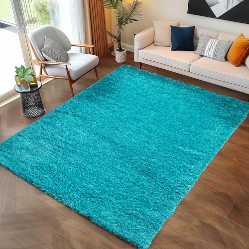 Carpettex Hochflor Teppich Wohnzimmer Shaggy Flokati Teppich Modern Einfarbig 200 x 290 cm Flur Teppich Läufer Türkis - Teppich Bettvorleger Schlafzimmer Weich Flauschig Waschbar Küchenläufer von Carpettex Teppich