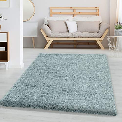 Carpettex Hochflor Teppich Wohnzimmer Shaggy Flokati Teppich Modern Einfarbig 240 x 340 cm Blau - Teppich Schlafzimmer Weich Flauschig Waschbar Teppich Küche Esszimmer - Langflor Teppiche von Carpettex Teppich