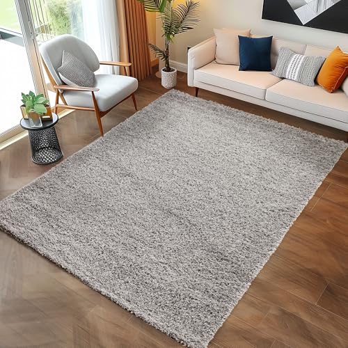 Carpettex Hochflor Teppich Wohnzimmer 240 x 340 cm Hellgrau - Flauschiger Teppich Extra Weich und Pflegeleicht - Shaggy Teppich Modern Einfarbig Design - Teppich für Schlafzimmer, Esszimmer und Küche von Carpettex Teppich