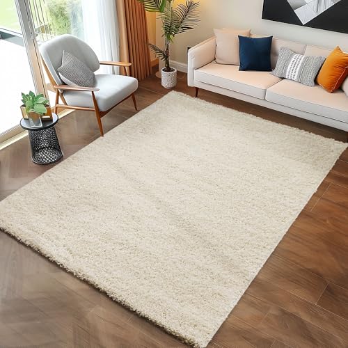 Carpettex Shaggy-Teppich, Hochflor, Wohnzimmer, Florhöhe 3 cm, einfarbig, Creme, 300 x 400 cm von Carpettex Teppich