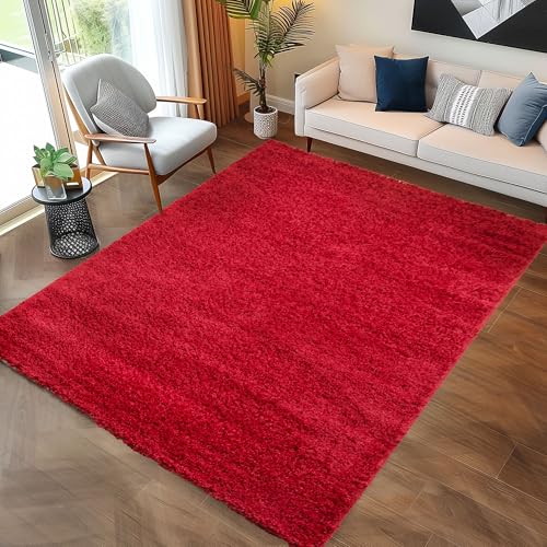 Carpettex Hochflor Teppich Wohnzimmer 300 x 400 cm Rot - Flauschiger Teppich Extra Weich und Pflegeleicht - Shaggy Teppich Modern Einfarbig Design - Teppich für Schlafzimmer, Esszimmer und Küche von Carpettex Teppich