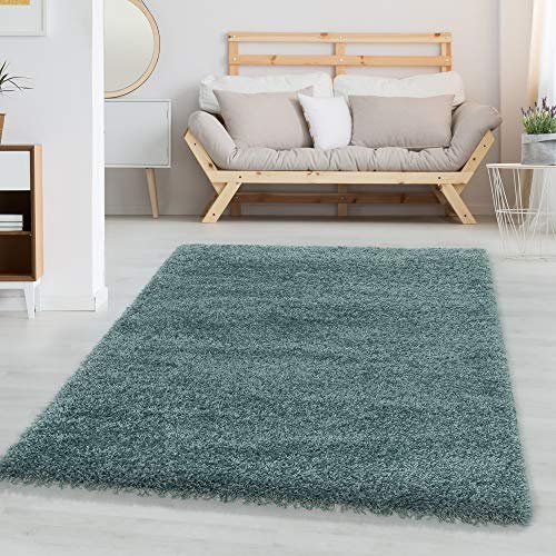 Carpettex Hochflor Läufer 60 x 110 cm Aqua Blau - Flauschiger Extra Weicher und Pflegeleichter Teppich - Shaggy Modern Einfarbig - Für Schlafzimmer, Esszimmer und Wohnzimmer von Carpettex Teppich