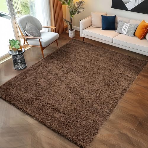 Carpettex Shaggy-Teppich, Hochflor, Wohnzimmer, Florhöhe 3 cm, einfarbig, Braun, 60 x 110 cm von Carpettex Teppich