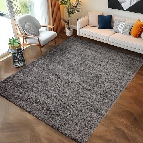 Carpettex Shaggy-Teppich, Hochflor, Wohnzimmer, Florhöhe 3 cm, einfarbig, Grau, 60 x 110 cm von Carpettex Teppich
