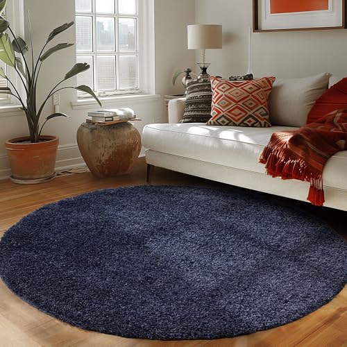 Carpettex Hochflor Teppich Wohnzimmer Shaggy Flokati Teppich Modern Einfarbig 80 cm Rund Flur Teppich Läufer Marineblau - Teppich Bettvorleger Schlafzimmer Weich Flauschig Waschbar Küchenläufer von Carpettex Teppich