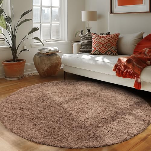 Carpettex Hochflor Teppich Wohnzimmer 80 cm Rund Mokka - Flauschiger Teppich Extra Weich und Pflegeleicht - Shaggy Teppich Modern Einfarbig Design - Teppich für Schlafzimmer, Esszimmer und Küche von Carpettex Teppich