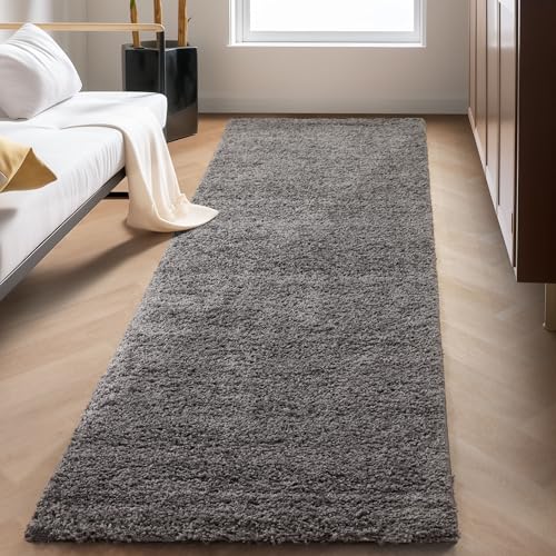 Carpettex Shaggy-Teppich, Hochflor, Wohnzimmer, Florhöhe 3 cm, einfarbig, Grau, 80 x 250 cm von Carpettex Teppich