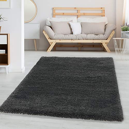 Carpettex Hochflor Teppich Wohnzimmer Shaggy Flokati Modern Einfarbig 80 x 250 cm Flur Läufer Grau - Bettvorleger Schlafzimmer Weich Flauschig Waschbar Küchenläufer von Carpettex Teppich